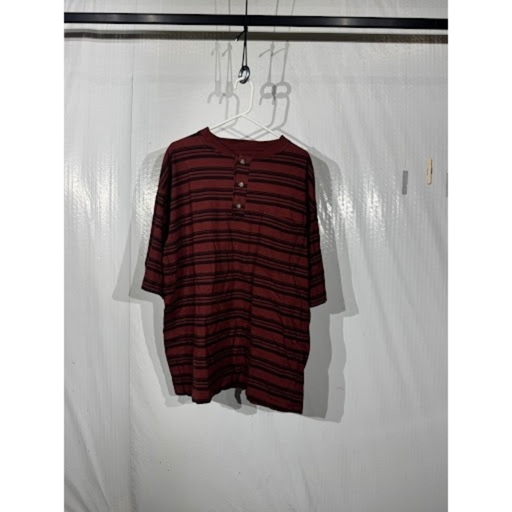 Vintage Yes Men Men Wear All Over The West Striped Henley Shirt XL Maroon Black